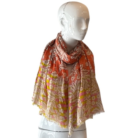 Loft Orange & Pink Multi Floral Cotton Scarf Sarong or Halter Top - Picture 3 of 13